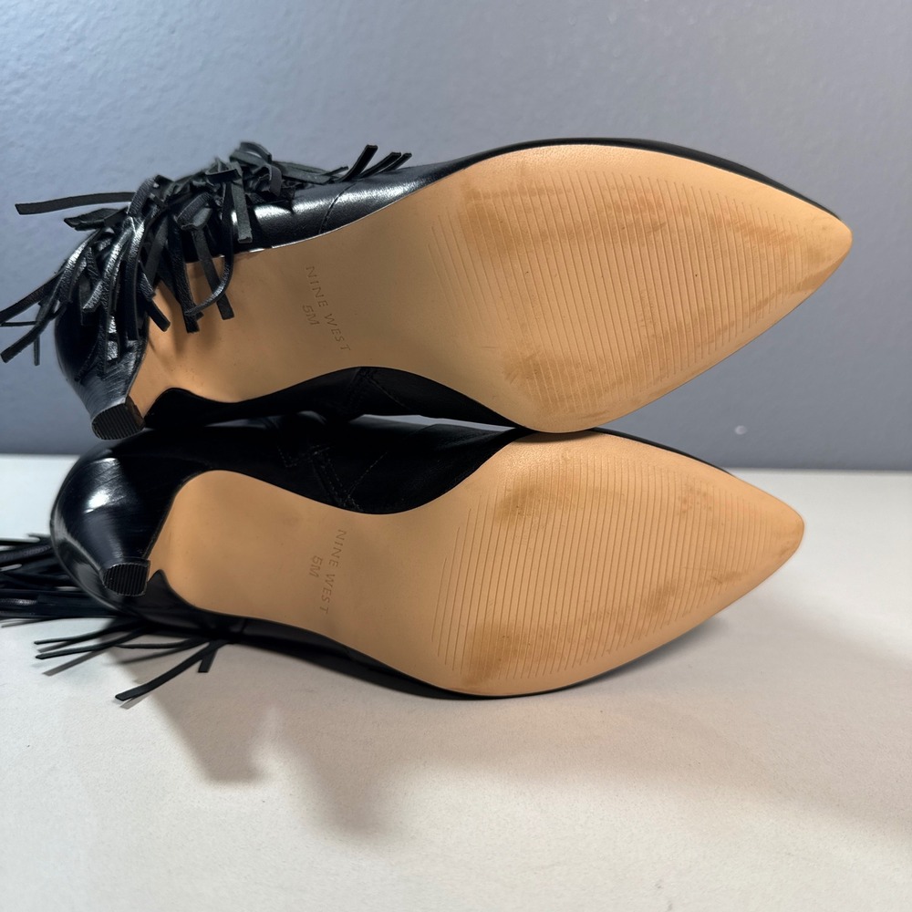 Nine West Jetra Ankle Boots Womens 5M Black Leather Fringe Pointed Toe - Picture 6 of 6